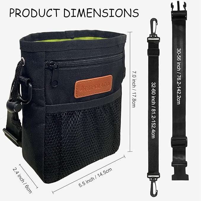 Dog Treat Pouch, Large Treat Pouches for Pet Training with Multiple Pockets, Built-in Poop Bag Dispenser & Phone Holder, 3 Wear Styles, Ideal Dog Treat Bag for Training & Walks, Black