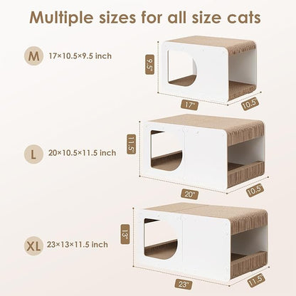 EHEYCIGA Cardboard Cat Scratcher House, 20-Inch Corrugated Cat Scratcher for Indoor Cats, Large Scratching Board Pad, White