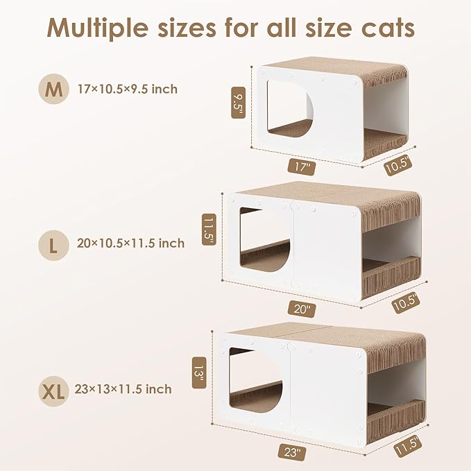 EHEYCIGA Cardboard Cat Scratcher House, 17-Inch Corrugated Cat Scratcher for Indoor Cats, Kitten Scratching Board Pad, White