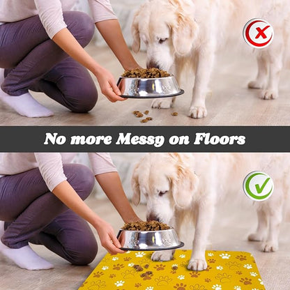 Dog Food Mat, Absorbent Water Bowl Mats Cat Pet Feeding Placemats Yellow 12 * 20 inch
