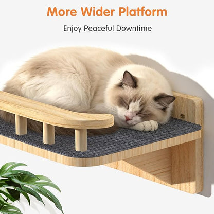 Cat Wall Shelves with 3 Steps, Floating Cat Shelves for Wall with Wide Perch, Modern Wood Wall Mounted Furniture up to 15lbs, Climber Shelf for Small/Medium Cats Sleeping,Jumping, Playing