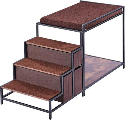 VEVOR Pet Bunk Bed with Stairs, Dog/Cat Window Perch with Storage, Multi-Level Bed Window Perch Dog Bedside Sleeper Couch, Pet Seat Platform for Medium Size Pet, Indoor Use (Dark Brown)