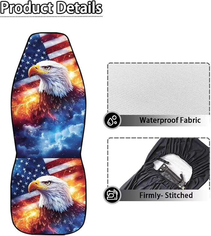 Car Seat Covers Universal Eagle American Flag Vehicle Front Seats Interior Protector Waterproof Anti-Slip Back Fabric Interior Protection Suitable for Cars, SUV and Trucks