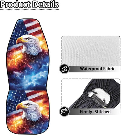 Car Seat Covers Universal Eagle American Flag Vehicle Front Seats Interior Protector Waterproof Anti-Slip Back Fabric Interior Protection Suitable for Cars, SUV and Trucks