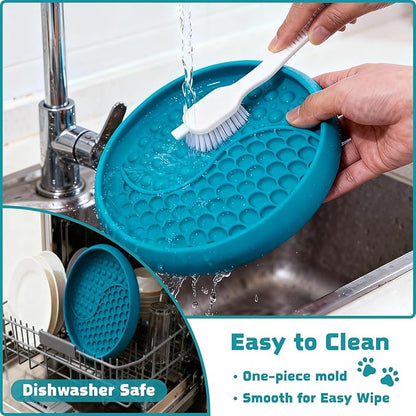 Dog Lick Bowl, Non-Slip Slow Feeder Dog Bowl, Silicone Licking Mat with Treat Dispenser, Entertainment Dog Puzzle Play, Feeder Bowl to Relieve Anxiety, Dishwasher Safe,with Brush & Spatula(Dark Teal)