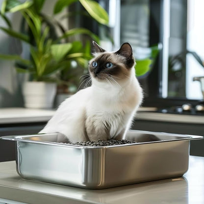Stainless Steel Cat Litter Box for Big Cats,Small Stainless Steel,Large Metal Cat Litter Box-Easy to Clean.(17.5" L x 13.6" W x 4.1" H).