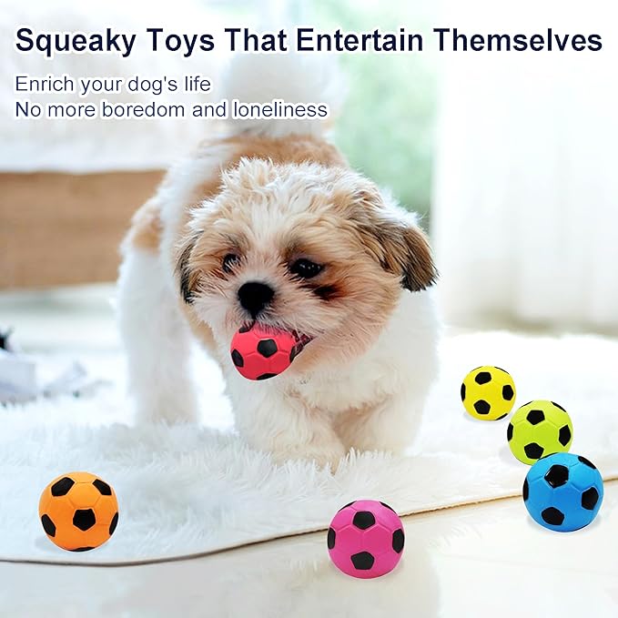 2'' Latex Squeaky Dog Soccer Ball Toys, Dog Football Ball for Puppy Small Medium Dogs, Vibrant Colors Soccer Chew Fetch Throw Balls 6 Pcs/Set