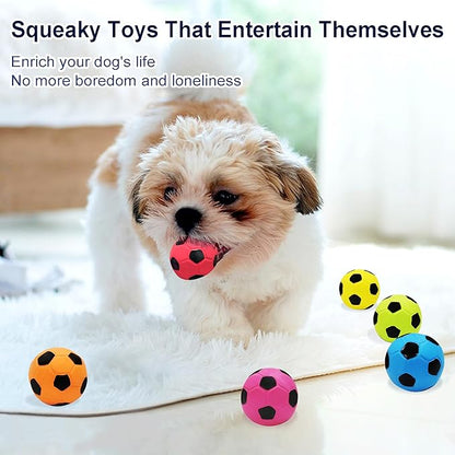 2'' Latex Squeaky Dog Soccer Ball Toys, Dog Football Ball for Puppy Small Medium Dogs, Vibrant Colors Soccer Chew Fetch Throw Balls 6 Pcs/Set