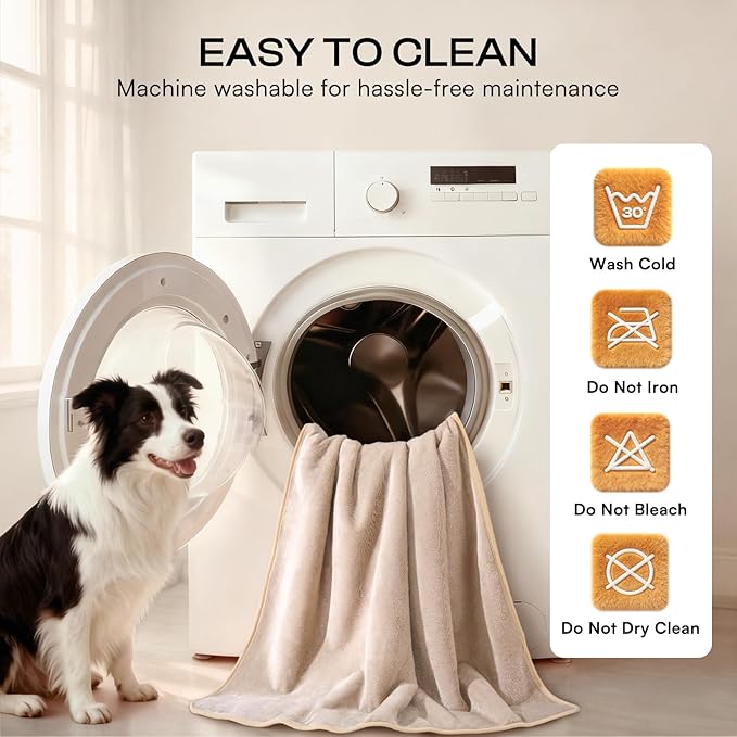 Luciphia Waterproof Pet Blanket, Liquid Pee Proof Dog Blanket for Sofa Bed Couch, Reversible Sherpa Fleece Furniture Protector Cover for Small Medium Large Dogs Cats, Khaki+Beige Large（65" x 57"）