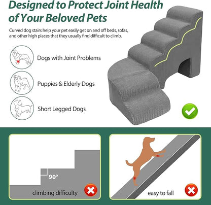 6 Tier Dog Stairs/Steps for High Bed, 27.5”H Non-Slip Pet Stairs Adjust to Left Side of Bed, Pet Steps for Small Dogs, Old Pets, and Injured Dogs, Gray