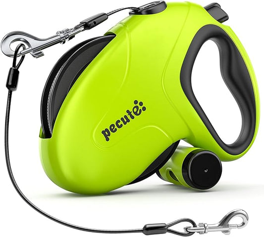 Pecute 32ft Retractable Dog Leash with Poo Bag Holder, Chew Proof Dog Leash with 360° Tangle-Free Extended, Anti-Slip Handle & Quick Brake Button, Suitable for Dogs Up to 110lbs in Weight