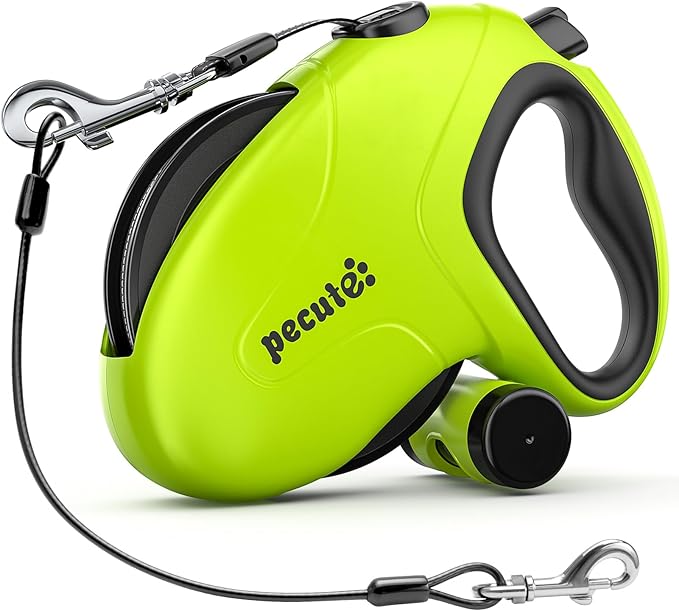 Pecute 26ft Retractable Dog Leash with Poo Bag Holder, Chew Proof Dog Leash with 360° Tangle-Free Extended, Anti-Slip Handle & Quick Brake Button, Suitable for Dogs Up to 110lbs in Weight