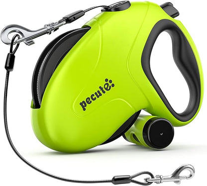 Pecute 26ft Retractable Dog Leash with Poo Bag Holder, Chew Proof Dog Leash with 360° Tangle-Free Extended, Anti-Slip Handle & Quick Brake Button, Suitable for Dogs Up to 110lbs in Weight