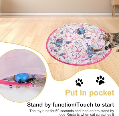 Remote Control Hunting Cat Toy, Rolling Ball Under Cover with Bird Chirp and LED, USB Rechargeable, Interactive Indoor Exercise Toy for Bored and Overweight Cats Mouse Game Pink+Blue
