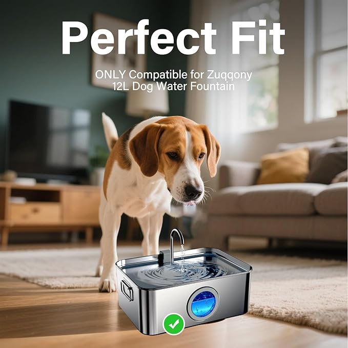 16+16 Pack Replacement Filters for Zuqqony 12L Stainless Steel Dog Water Fountain, 8 Month Set for Large Dogs Water Bowl Dispenser, Includes 16 Filters & 16 Sponges