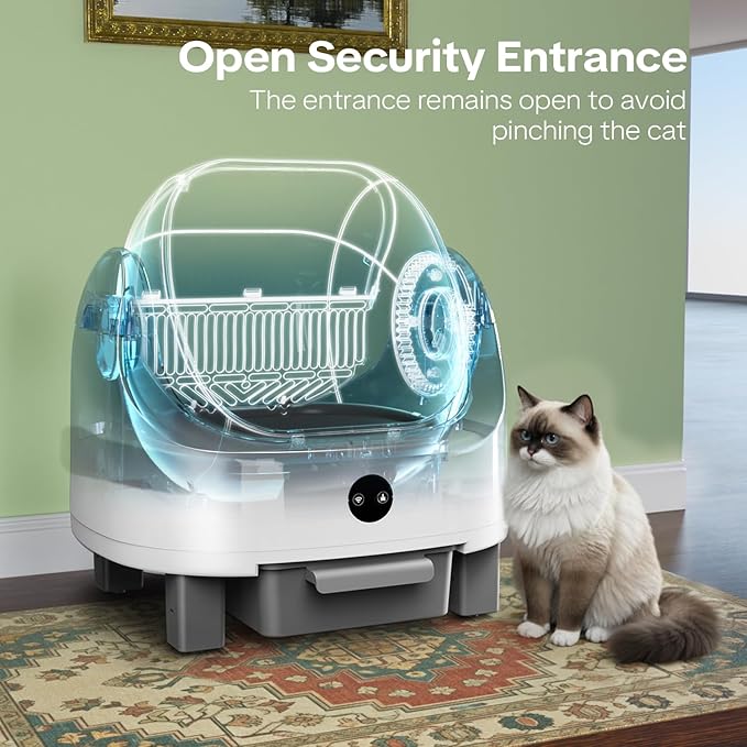 OROLEY Automatic Cat Litter Box, Self-Cleaning Litter Box with APP Monitoring, Extra Large Capacity, Odor Control System, Infrared Safety Protection, Litter Box for Multiple Cats (Gray)