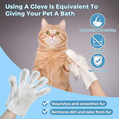 Vannon Extra Thick Pet Bathing Wipes for Dogs & Cats, Cleaning & Odor-Controlling Grooming Gloves, Nourish Fur Glove Wipes for Daily Care and Traveling, Rinse Free, Unscented, 3 Pack, 18 PCS