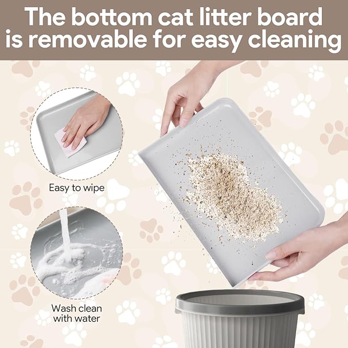 Cat Ramp for Litter Box Step, Self Cleaning Cat Litter Box Ramp Trapper with Storage Double Layered, Small Step Pedal Stool with Filter Function Steps for Small & Elderly Cats(Gray 11.8"x 7.87"x 3.3")
