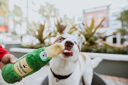 ZippyPaws Happy Hour Crusherz- Interactive Dog Toys to Keep Them Busy, Squeaky Plush Pet Toy for All Breeds, for Small, Medium, & Large Dogs, Drink Themed Crinkle Water Bottle Toy- Champagne