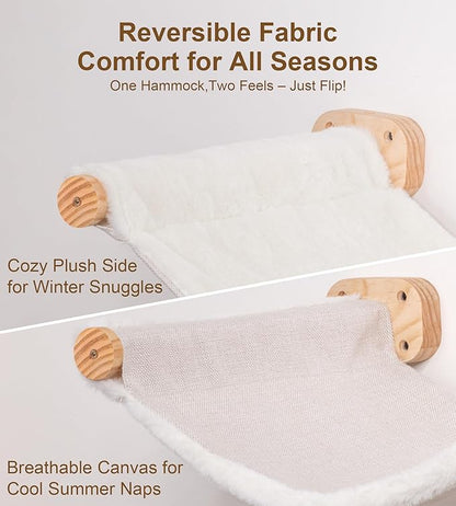 Cat Wall Hammock Set of 3, Wall Shelves with 1 Floating Fabric Hammock, 2 Cat Ladders with 4 Steps Each, Wall Mounted Bed Furniture & Climber for Large Cats