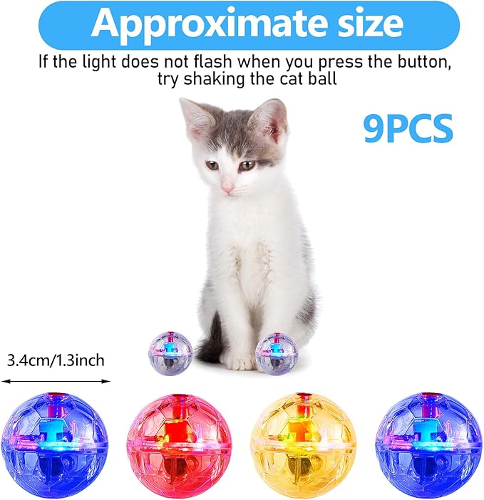 Jecery 9 Pcs Light Up Cat Balls Ghost Hunting LED Motion Activated Cat Toy Interactive Lighted Ball Pet Glowing Mini Running Exercise Toys for Kitten Dog Pet Animals Activity(Transparent)