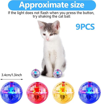 Jecery 9 Pcs Light Up Cat Balls Ghost Hunting LED Motion Activated Cat Toy Interactive Lighted Ball Pet Glowing Mini Running Exercise Toys for Kitten Dog Pet Animals Activity(Transparent)
