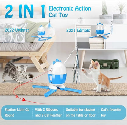 Cat Toys Interactive, Cat Light Toy and Cat Feather Toys 2 in 1, Recharge Cat Exercise Toys for Indoor Cats, Adjustable Cat Toy Automatic Light