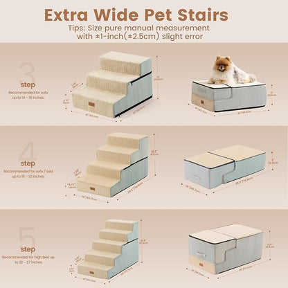 Gardner Pet Dog Stairs for Small Dogs 22.8" H, 5-Step Extra Wide Dog Stairs for High Bed, Pet Steps for Small Dogs and Cats Couch with Durable Non-Slip Waterproof Fabric Cover and Soft Foam, Beige