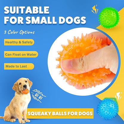 Puppy Toy 2.5” Squeaky Dog Balls Toys and Spikey Dog Ball for Aggressive Chewers for Small Dogs Dog Balls for Clean Teeth and Training （12 Pack）