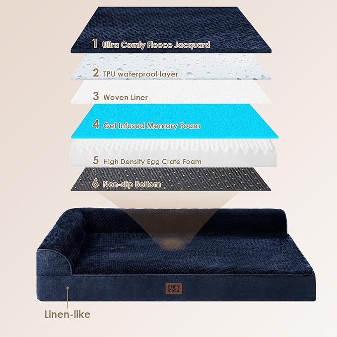 EHEYCIGA XXL Dog Bed Memory Foam, Orthopedic Giant Dog Bed Jumbo with Washable Removable Cover, Waterproof Pet Sofa Couch with Nonskid Bottom, 48x35x7.5, Navy Blue