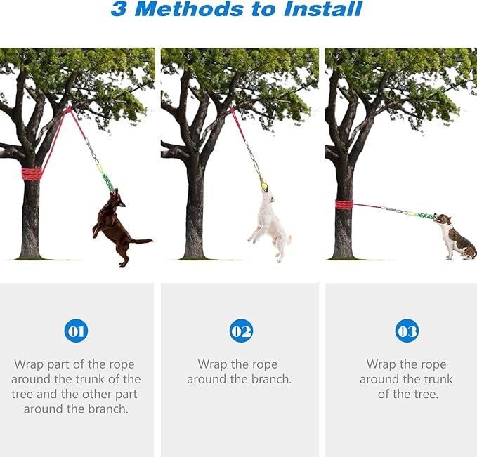 Yummy Sam Dog Ropes Toy,16.8 ft Rope & Spring Pole Pole Kit & 2 Chew Toys, Outdoor Hanging Retractable Exercise Interactive Pull Tug Muscle Builder for Medium Large Dogs (Red Green)