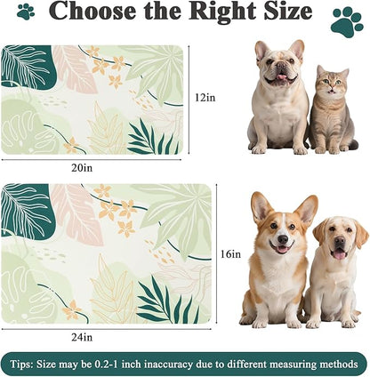 Topotdor Boho Dog Food Mat - Absorbent Quick-Dry Cat Bowl Mat for Food and Water, Non-Slip Pet Feeding Placemat for Messy Drinkers Dog Accessories Pet Supplies, 16"x24", Green