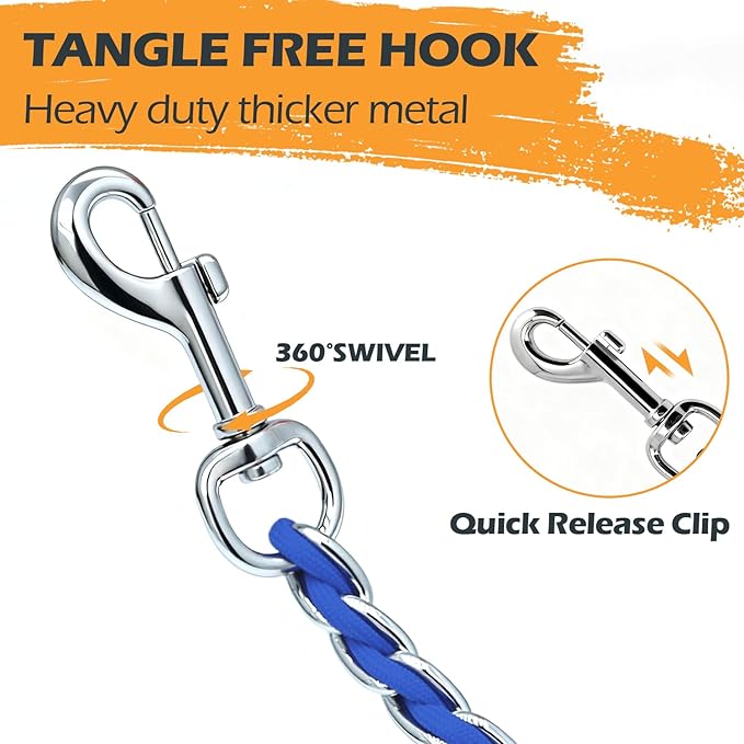 Chain Dog Leash Chew Proof Metal Leash for Medium Large Dogs, Chain Link Dog Anti Chew 5.2FT / 4FT Strong Anti Bite Comfortable Soft Padded Handle (Blue, 4FT(80-150lb))