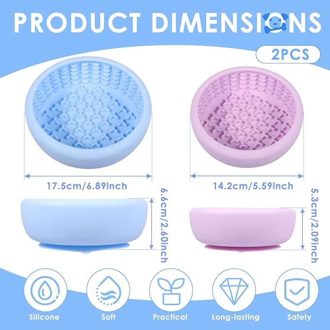 2 Pcs Dog Lick Bowl with Suction Cup, Non-Slip Slow Feeder Licking Mat, Large and Small Size, Dog Freeze Bowl for Small and Medium Dogs, BPA Free Silicone, Dishwasher Safe (Light Blue & Pink)