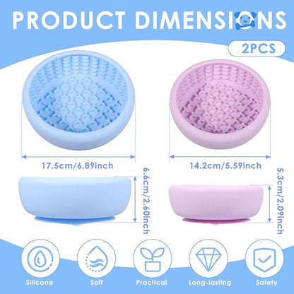 2 Pcs Dog Lick Bowl with Suction Cup, Non-Slip Slow Feeder Licking Mat, Large and Small Size, Dog Freeze Bowl for Small and Medium Dogs, BPA Free Silicone, Dishwasher Safe (Light Blue & Pink)