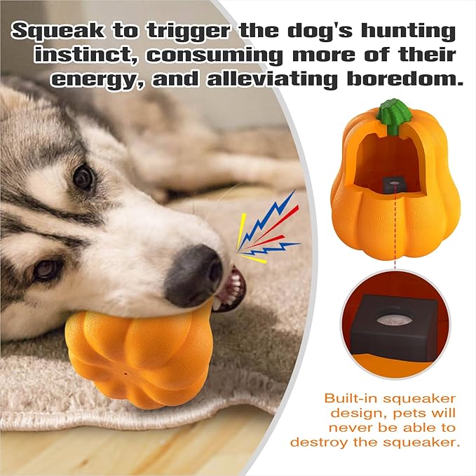 GOLDROC Pumpkin Squeaky Dog Toy for Medium & Large Breeds, Interactive Fetch & Chew Toy for Aggressive Chewers, Fun Halloween Theme for Playtime (Pumpkin)