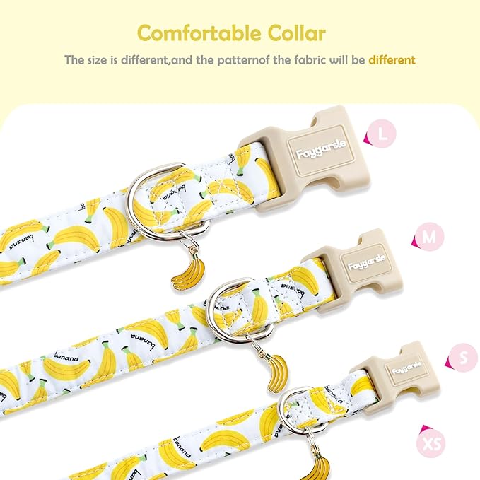 Faygarsle Cute Banana Print Dog Collar Spring Summer Design for Small Medium Large Dogs White and Yellow L