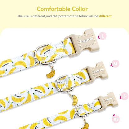 Faygarsle Cute Banana Print Dog Collar Spring Summer Design for Small Medium Large Dogs White and Yellow L