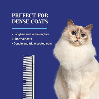 Chris Christensen 6in Cat/Carding Dual Tooth Butter Comb, Groom Like a Professional, Rounded Corners Prevent Friction and Breakage, Solid Brass Spin with Steel Teeth, Chrome Finish