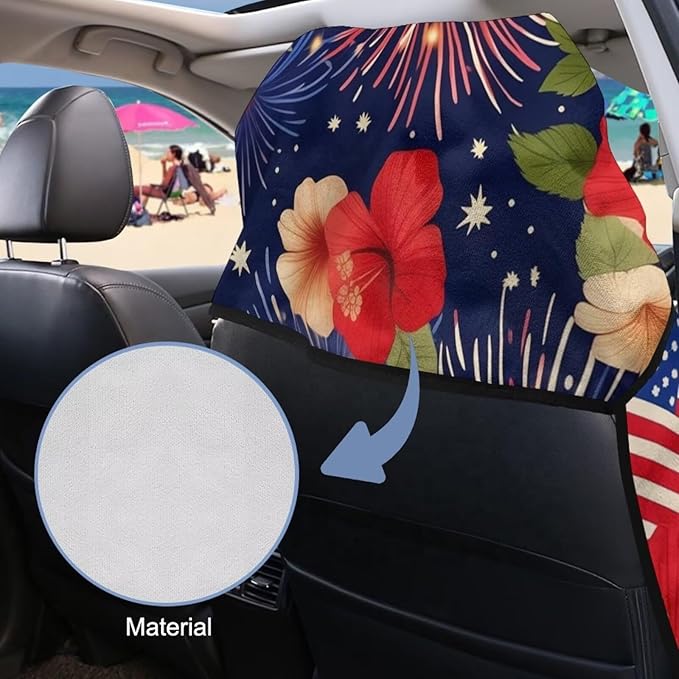 SEANATIVE Car Accessories Sweat Towel Seat Cover Protectors Hibiscus US Flag Cushion Covers Universal Fit for Car Truck SUV Seat for Dog & Kid Workout Outdoor or Sport Activities