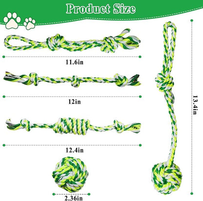ASOCEA 5 Pack Dog Rope Toys Cotton Puppy Teething Chew Toys for Small Medium Dogs Interactive Tug Toy for Training Fetching Boredom Relief（Green）