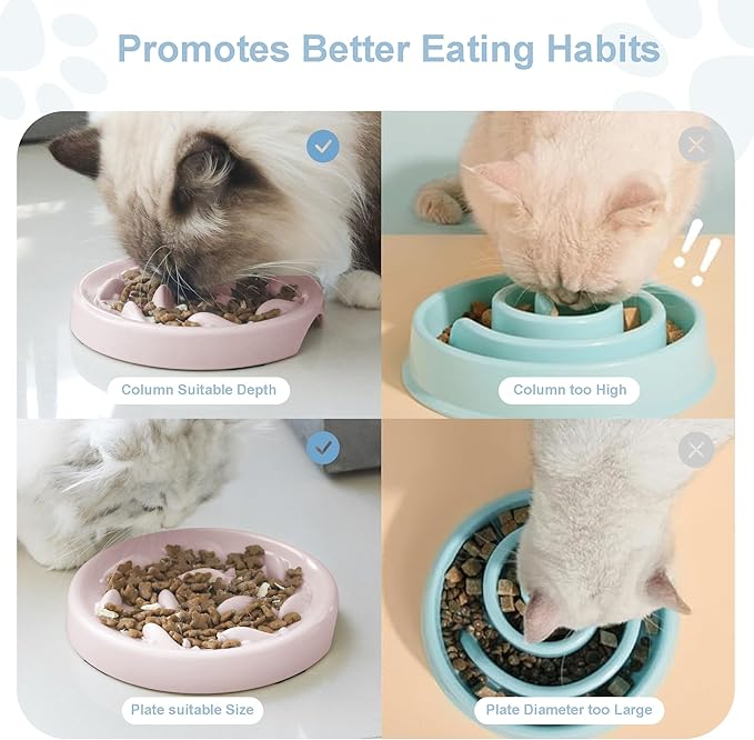 Slow Feeder Bowl for Cats and Small Dogs,Cilkus Fish Pool Design, Fun Interactive Bloat Stop Puzzle Feeder Bowl Healthy Eating Diet Made of Melamine Food Grade Material Dishwasher Safe (Pink)