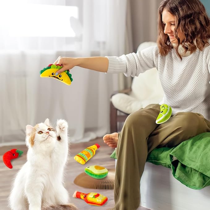 L1rabe Mexican Catnip Stuffed Toys - National Pet Day 6Pcs Cinco de Mayo Carnival Funny Cat Toys for Cat Lovers, Carnival Sause Avocado Indoor Kitten Chew Bite Kick Interactive Pet Supplies Kitten