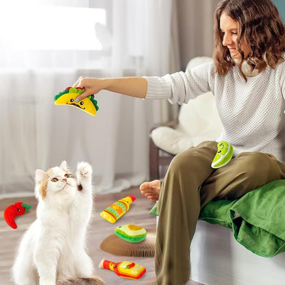 L1rabe Mexican Catnip Stuffed Toys - National Pet Day 6Pcs Cinco de Mayo Carnival Funny Cat Toys for Cat Lovers, Carnival Sause Avocado Indoor Kitten Chew Bite Kick Interactive Pet Supplies Kitten
