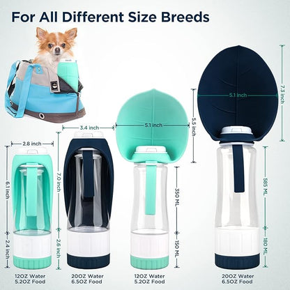 Uppetly Dog Water Bottle, Portable Pet Water Bottle with Food Container and Drinking Feeder, Leak Proof, BPA-Free, Foldable Puppy Water Cup Dispenser for Outdoor Walking, Travel, Hiking 20OZ