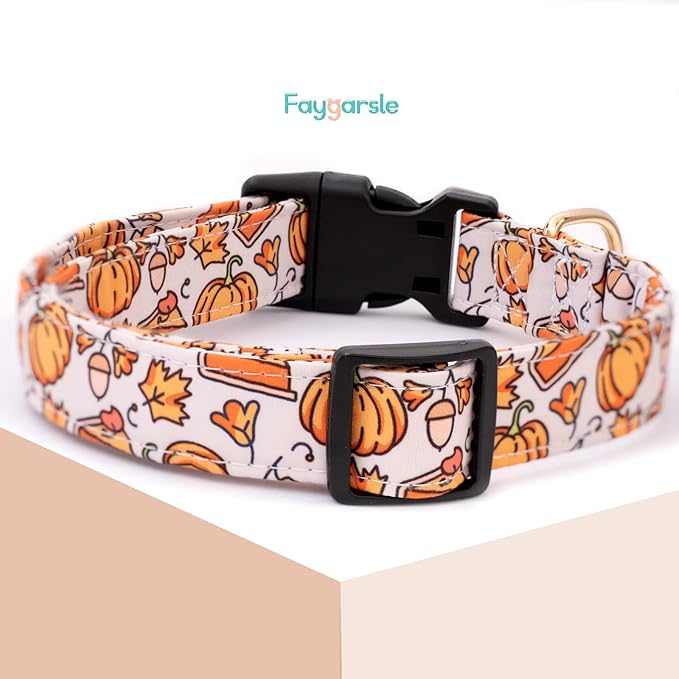 Faygarsle Orange Dog Collar with Pumpkin Leaf Patterns Cute Puppy Collar for Fall Autumn Seasons Dog Collar for Small Medium Large Dogs Stylish Dog Necklace for Male Female Boy Girl Dogs S