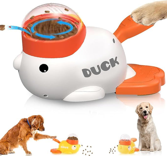 Duck Treat Dispenser Toy for Dog, Cat Treat Dispenser, Interactive Pet Feeder with Pedal, Slow Feeding Puzzle Toy for Dogs and Cats, Food Dispensing Game for Dry Kibble (White)