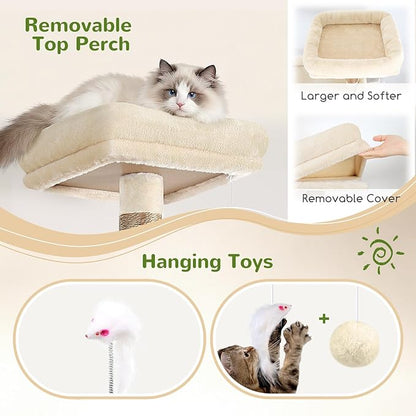Globlazer Sturdy Cat Tree, 68-inch Large Cat Tower for Indoor Adult Cats 20 lbs Heavy Duty Cat Tree for Big Cats with Extra Large Platform, 5 Scratching Post, S68, Beige