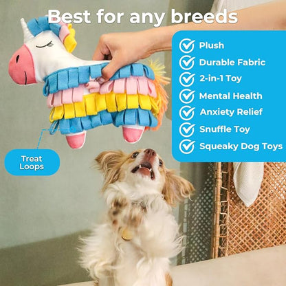 Dog Toys Plush with Squeaky & Treat Hiding Features - Mental Stimulation Enrichment Toy for Large Breed Dogs - Machine Washable Slow Feeder to Keep Dogs Busy，Fiesta Piñata
