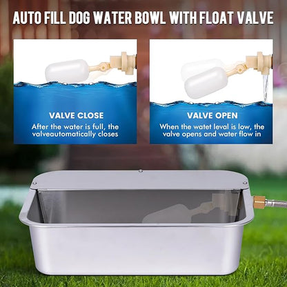 3Gal Automatic Outdoor Dog Water Dispenser for Large Breed Dogs Auto Self Filling Water Bowl Stainless Steel Dog Pet Waterer for Big Cat Chicken Goat Sheep Livestock (15.7" X 11.8")